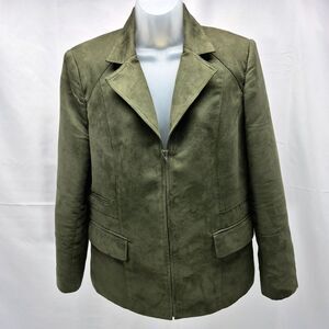 Nygard Collection Women's Green Suede Zip Up Blazer Jacket Size 12